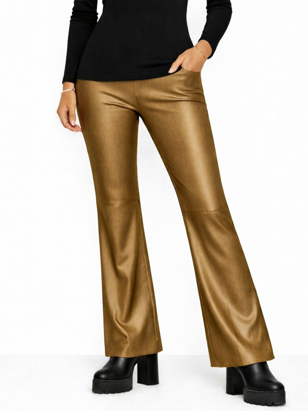 Vtg Fire LA Gold Metallic Faux Leather Pant RARE Gift Party Retro Rock Vegan Y2K